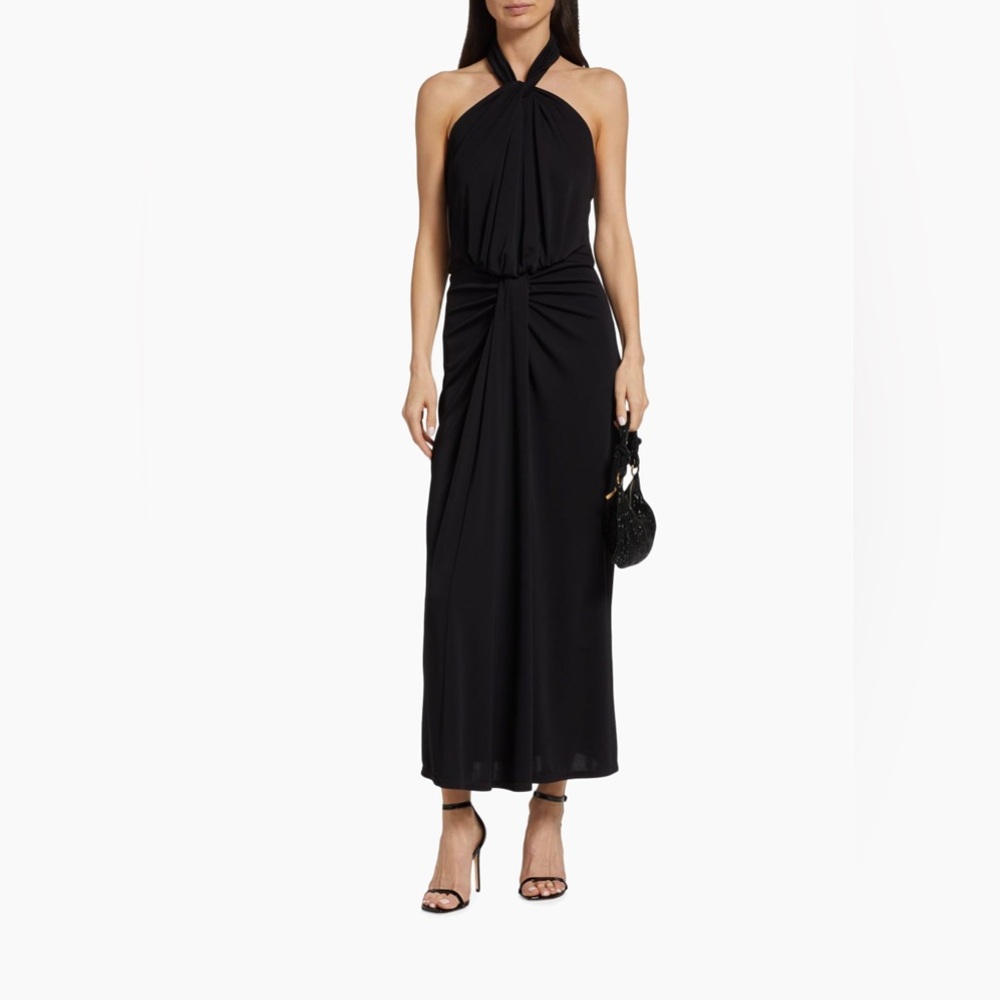 Cinq à Sept | Kaily Twist Halter Midi Dress 
| black, size 8